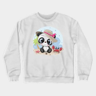 Cute panda sitting on the beach. Crewneck Sweatshirt